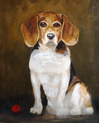 beagle by red ball